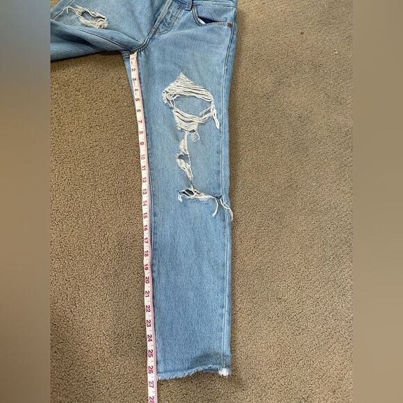 Levis Premium Wedgie Ankle Icon Blue Hi Rise Raw Hem Distressed Size 24 - Picture 10 of 15